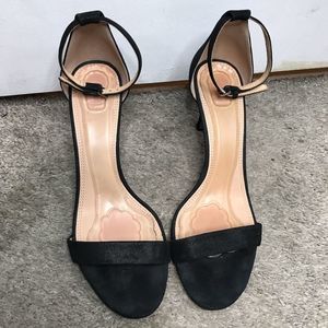 Tory Burch black textured shimmering heels one strap across and one ankle strap